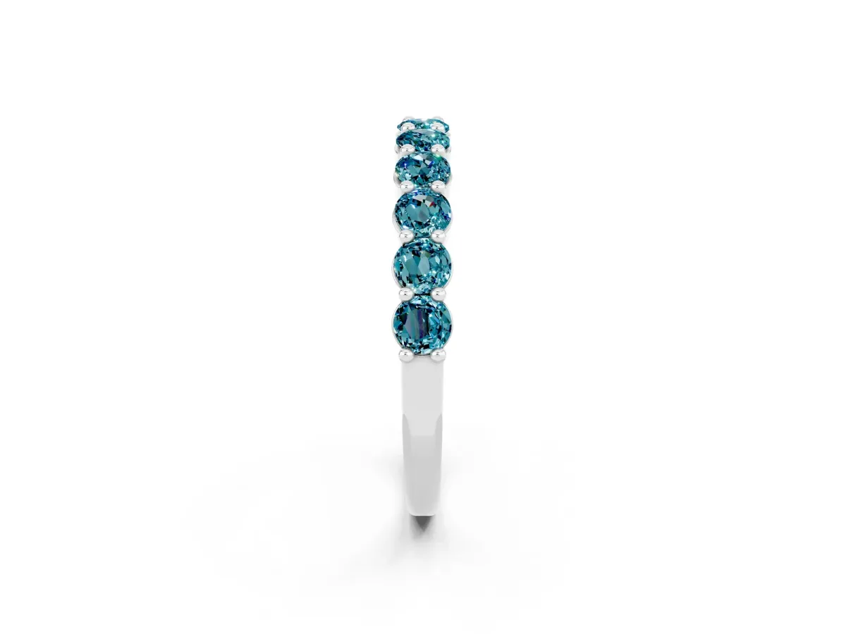 Round Blue Topaz Half Eternity Band with Prong Setting Platinum