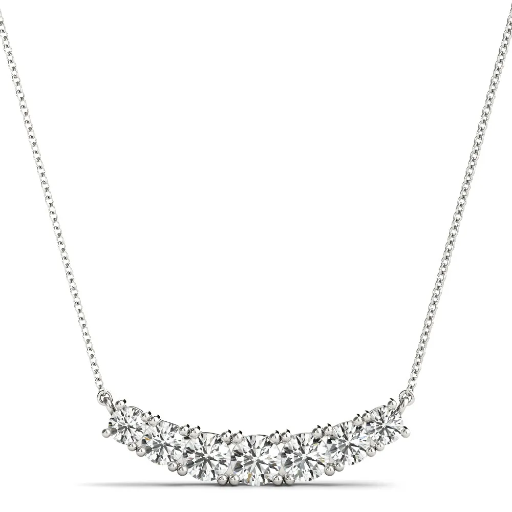 Round Brilliant Diamond Curved Bar Necklace with Prong Setting Silver