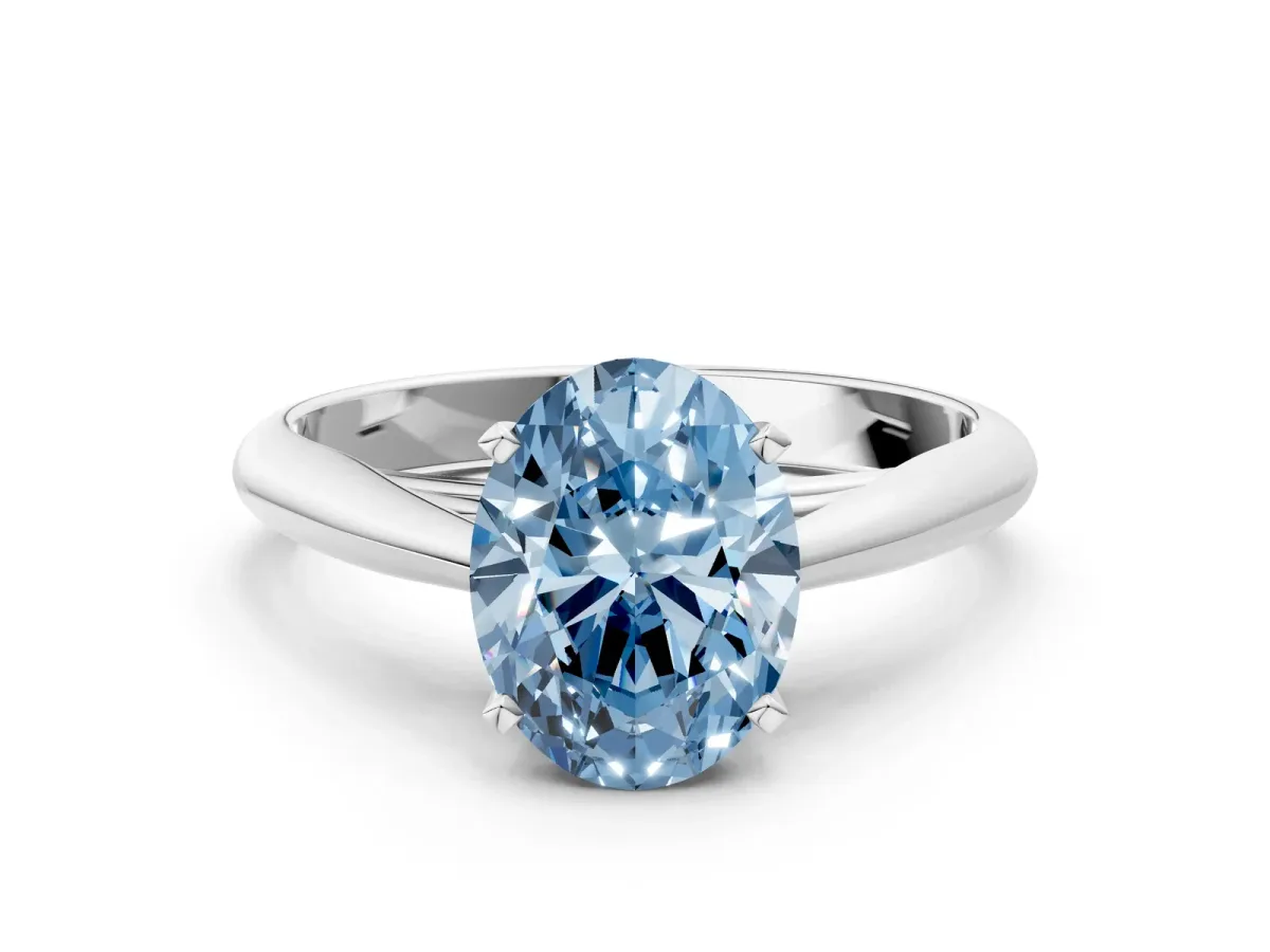 Fancy Blue Oval Cut Diamond Solitaire Engagement Ring with Cathedral Setting and Four-Prong Mount White gold