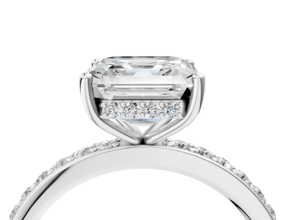 Asscher Cut Cut Diamond Pavé Band Ring with Four-Prong Setting Platinum