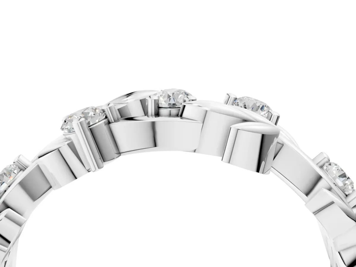 Round Diamond Leaf Motif Band with Prong Setting Platinum