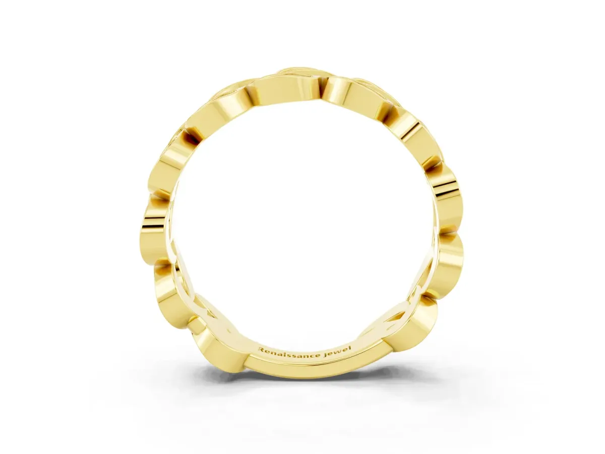 Pavé Round Moissanite Interlocking Eternity Band with Bezel Prong Setting Yellow gold