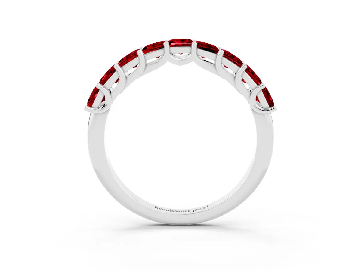 Princess Cut Ruby Channel-Set Eternity Band with Prong Setting White gold