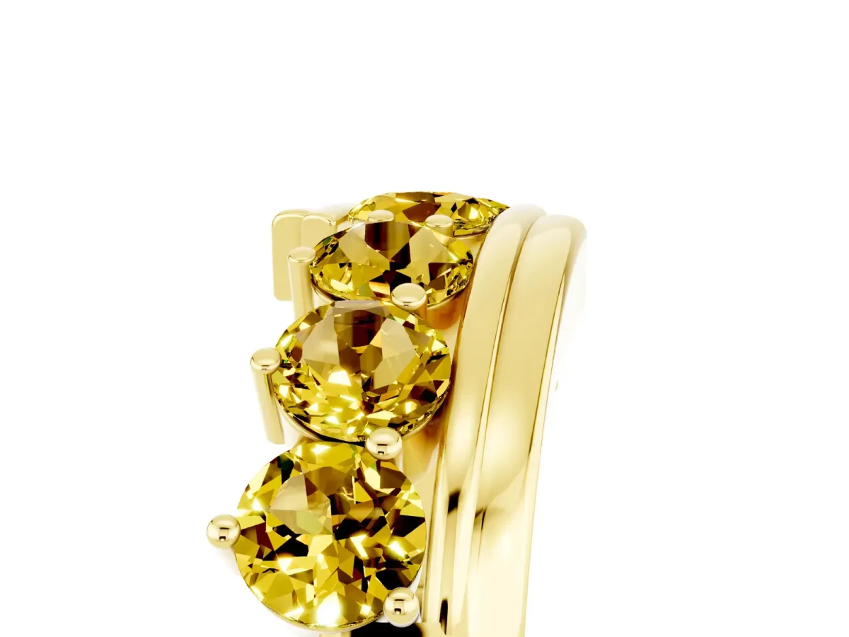 Round Yellow Sapphire Wave Band with Channel and Shared Prong Setting Yellow gold