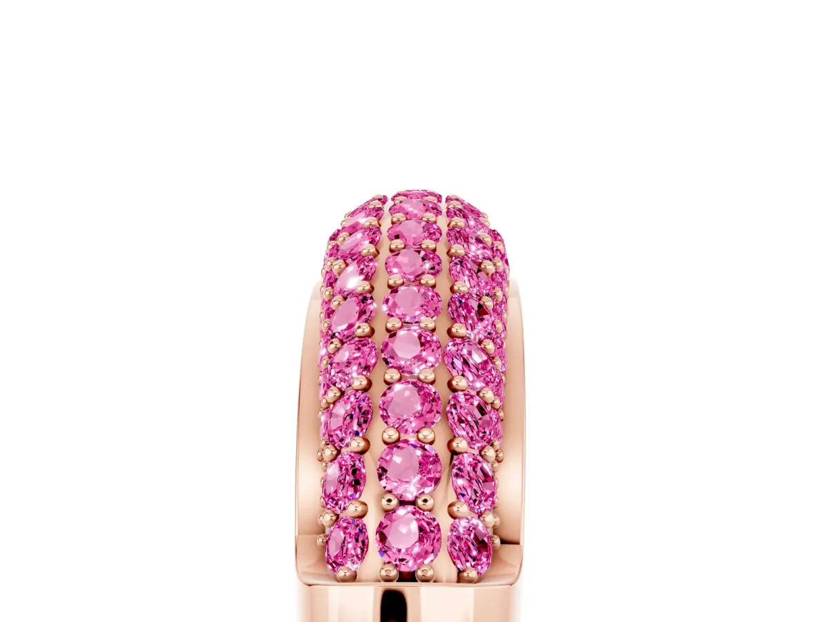 Three-Row Pavé Round Pink Sapphire Dome Band Rose gold