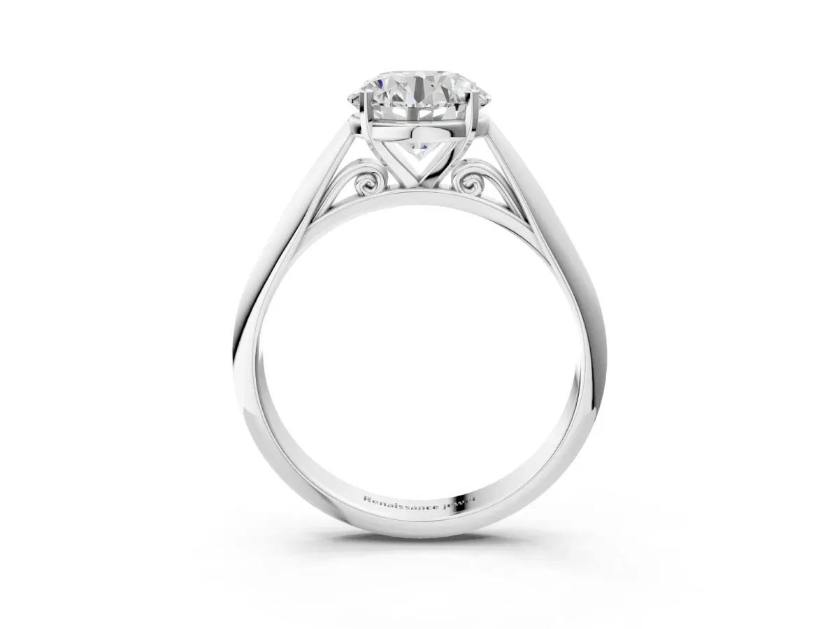 Round Cut Diamond Solitaire Engagement Ring with Cathedral Setting and Four-Prong Mount White gold