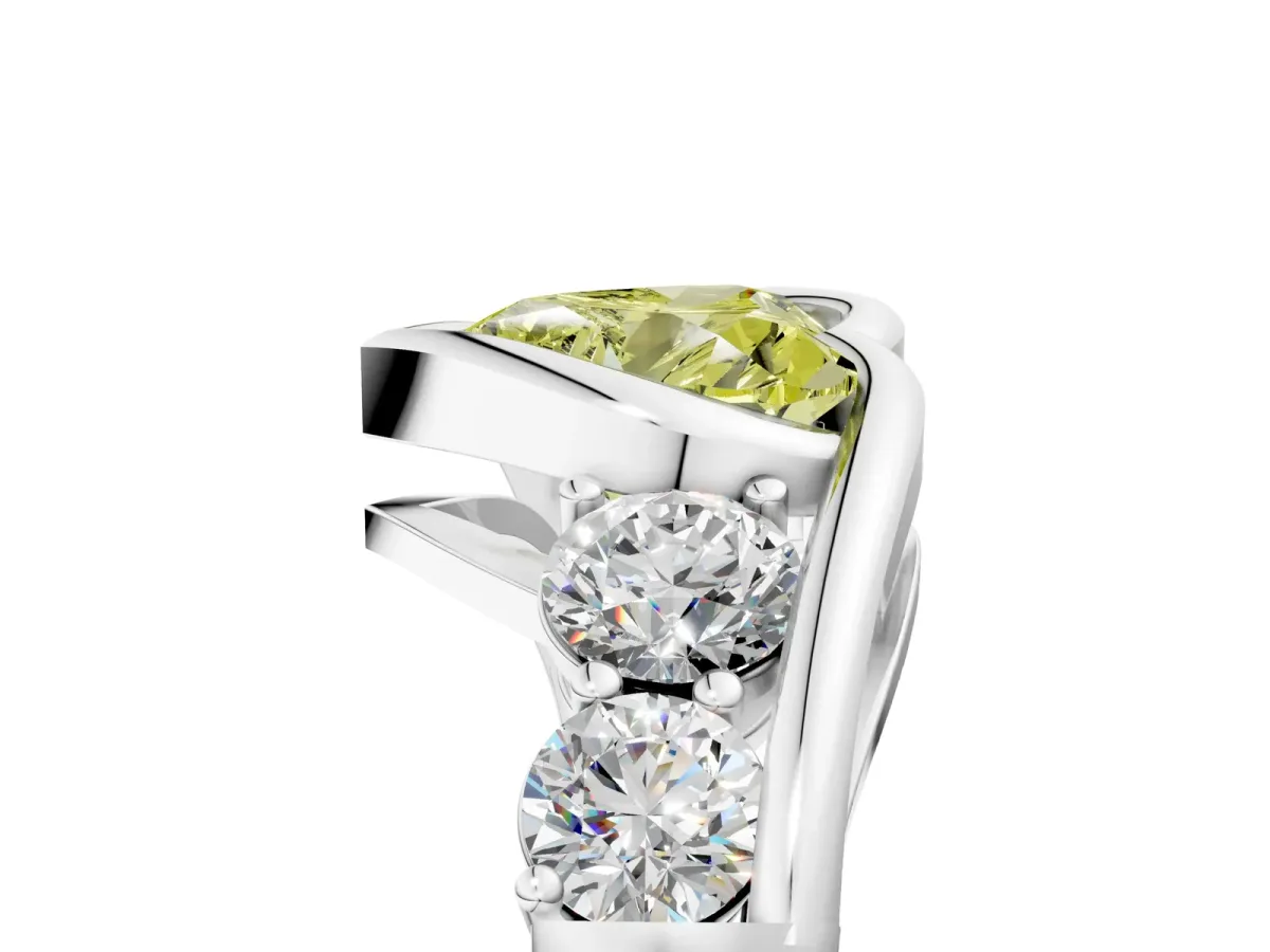 Fancy Yellow Bezel Set Heart Cut Diamond Bypass Ring with Round Accents Silver