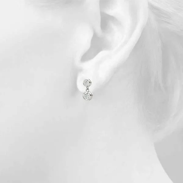 Bezel-Set Round Cut Drop Earrings with Post Back White gold