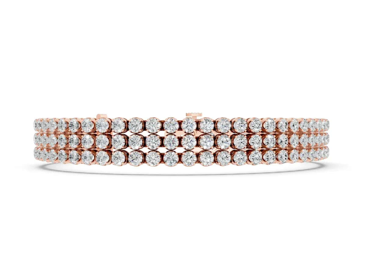Three-Row Round Diamond Tennis Bracelet with Bezel Setting Rose gold