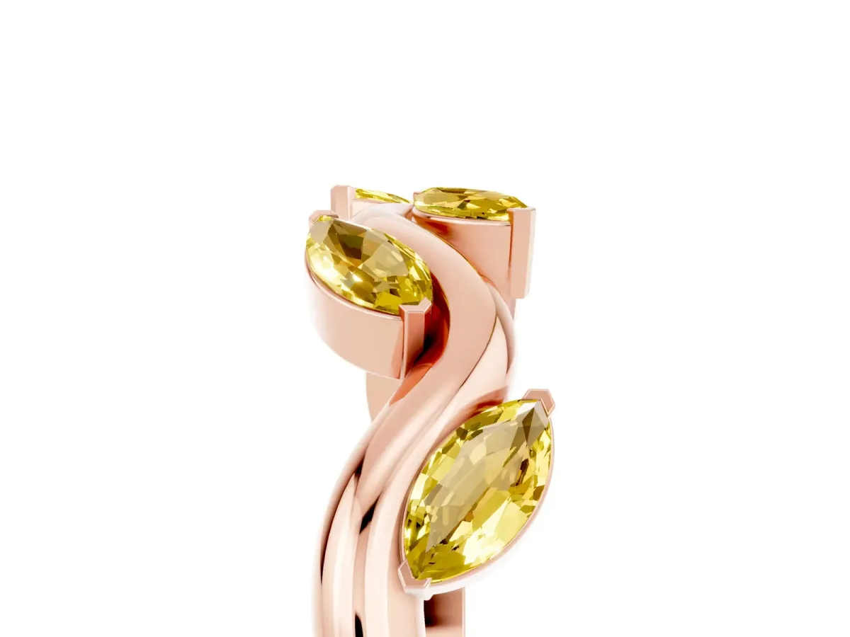 Marquise Yellow Sapphire Twisted Band with Prong Setting Rose gold
