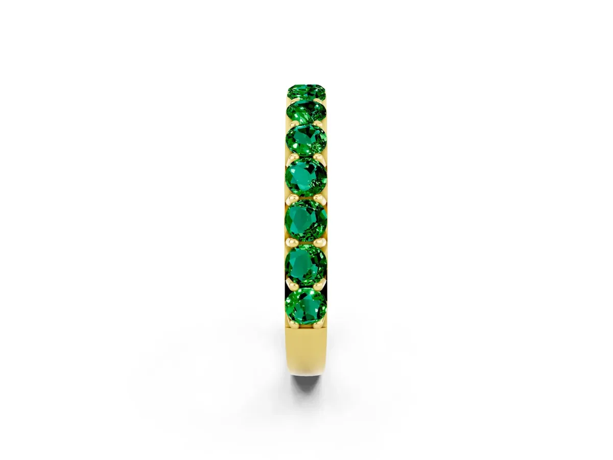 Round Emerald Half Eternity Band with Classic Prong Setting Yellow gold
