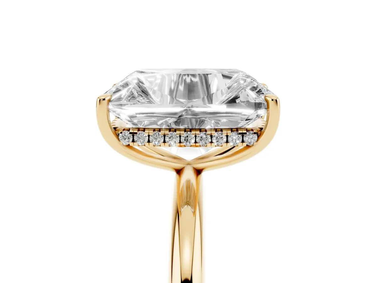 Old Mine Elongated Cushion Diamond Classic Band Four Prong Solitaire Ring Yellow gold