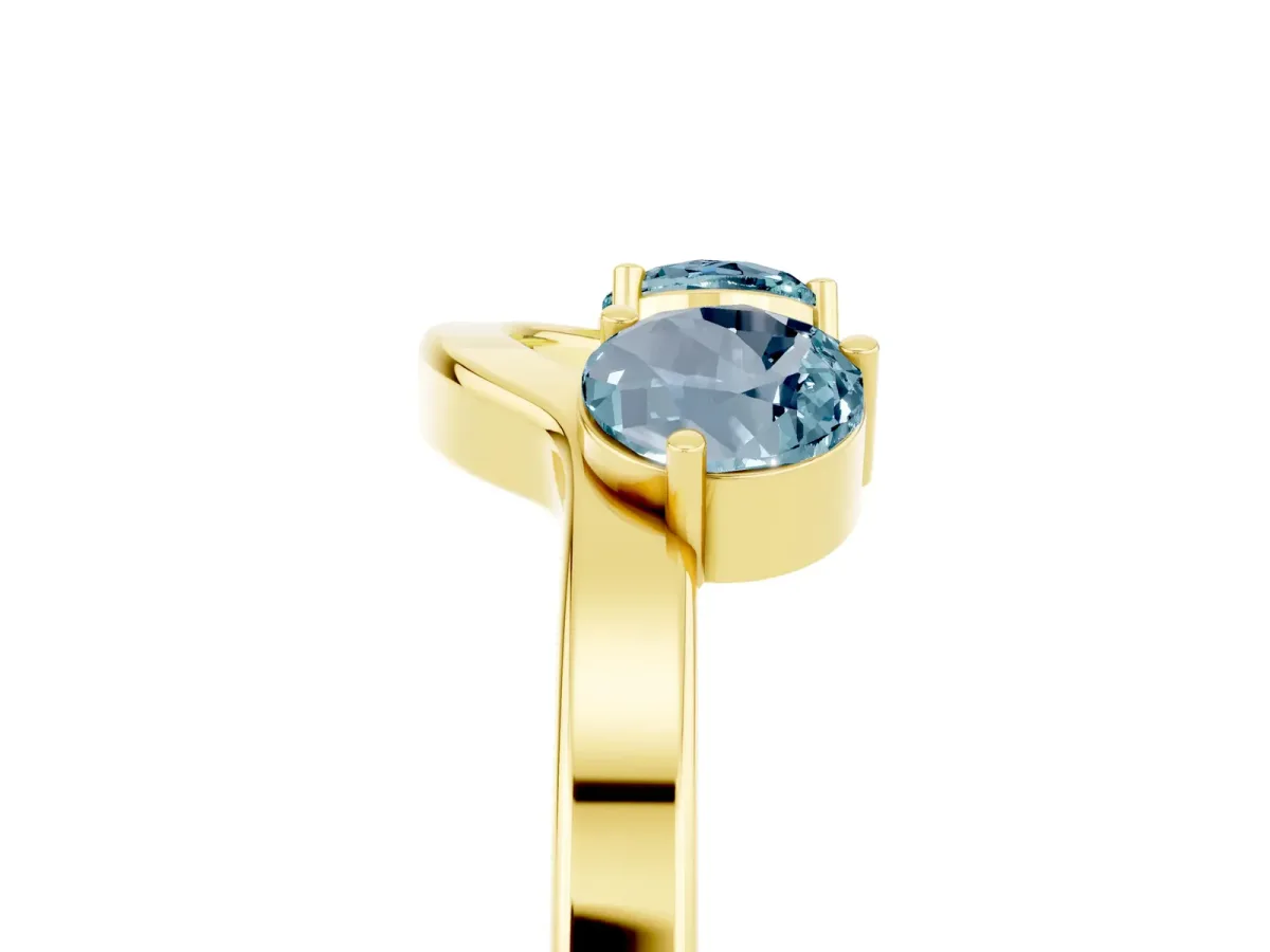 Dual Round Aquamarine Open Band Ring with Prong Setting Yellow gold