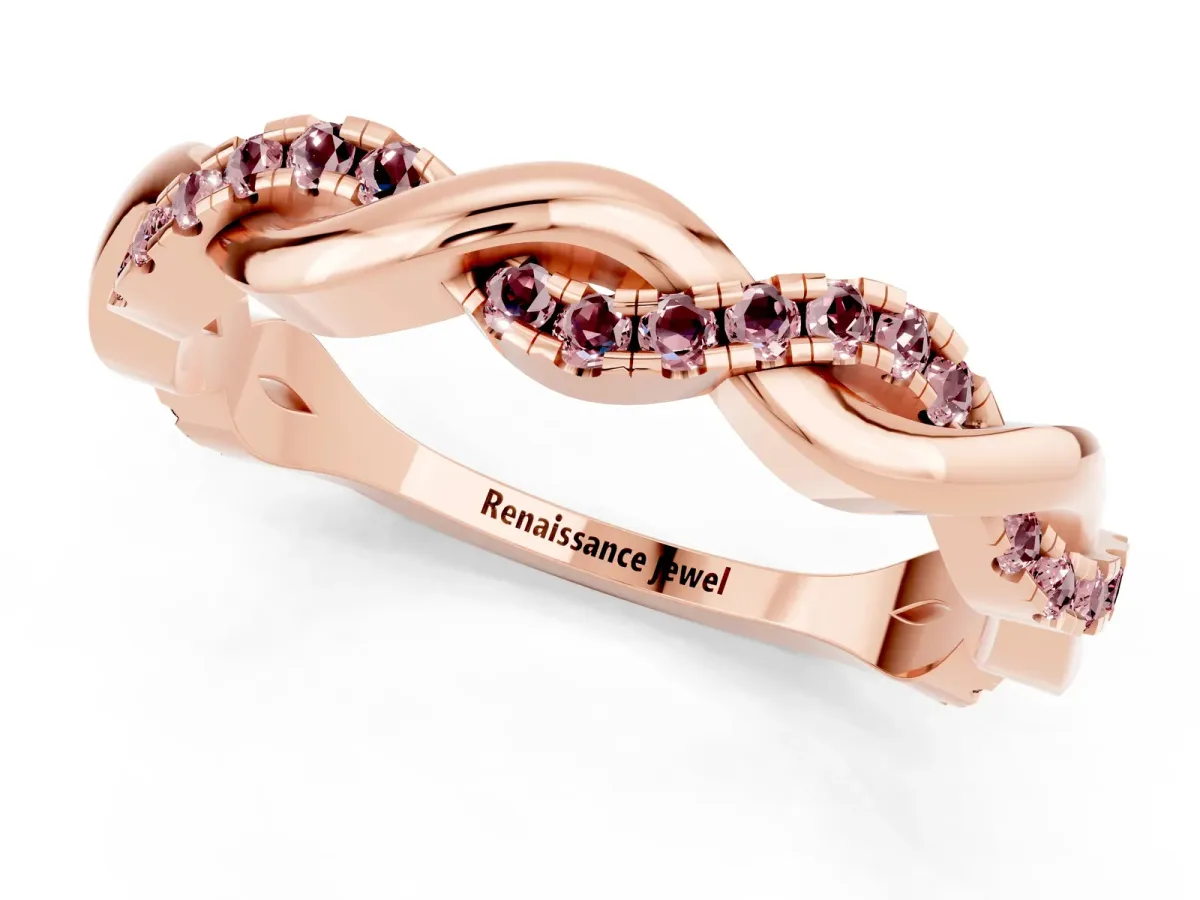 Round Morganite Twist Eternity Band with Pavé Setting Rose gold