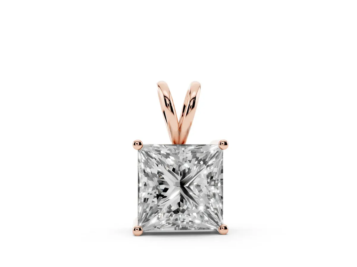 Princess Diamond Solitaire Pendant with Four Prong Setting Rose gold