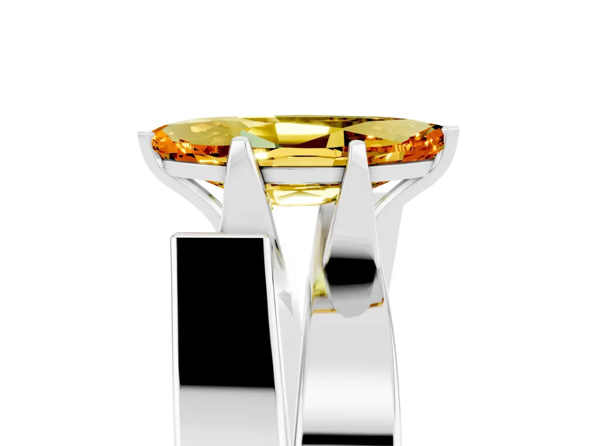Modern Tension Set Marquise Cut Citrine Solitaire Wide Band Ring Silver