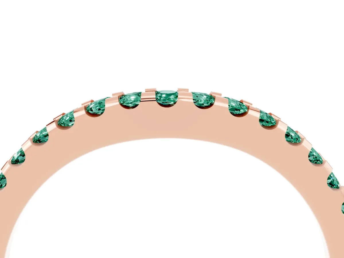 Round Green Sapphire Pavé Curved Wedding Band Rose gold