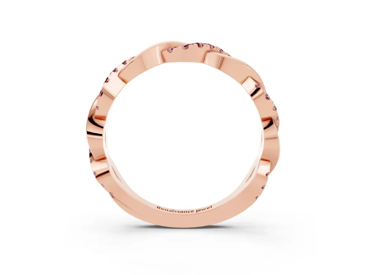 Pavé Round Morganite Twist Eternity Band with Shared Prong Setting Rose gold
