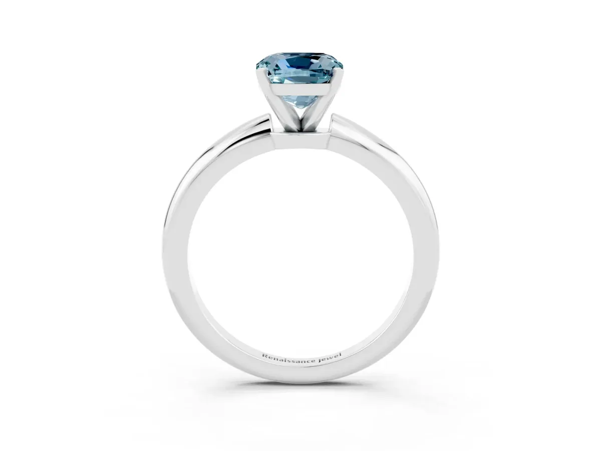 Cushion Cut Aquamarine Solitaire Ring with Six-Prong Setting and Classic Band Silver