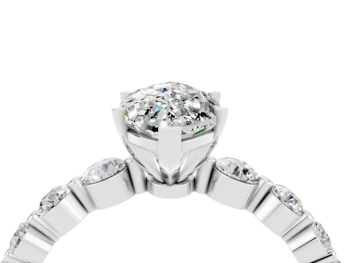 Marquise Cut Solitaire Moissanite Ring with Pave Band and Four-Prong Setting Silver