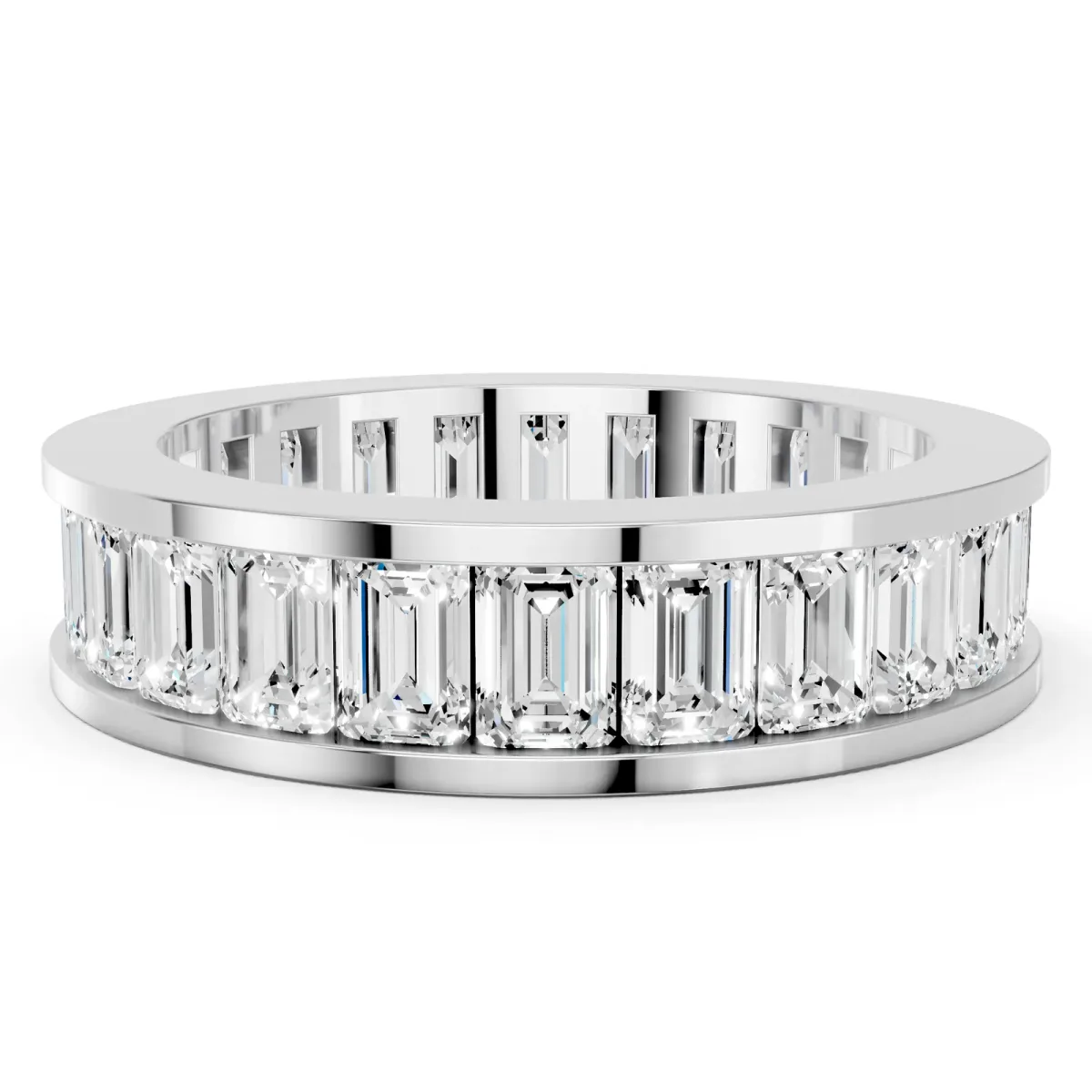 emerald Cut eternity band with channel set White gold