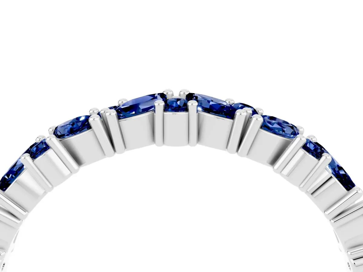 Marquise and Round Blue Sapphire Vine Eternity Band with Prong Setting Silver