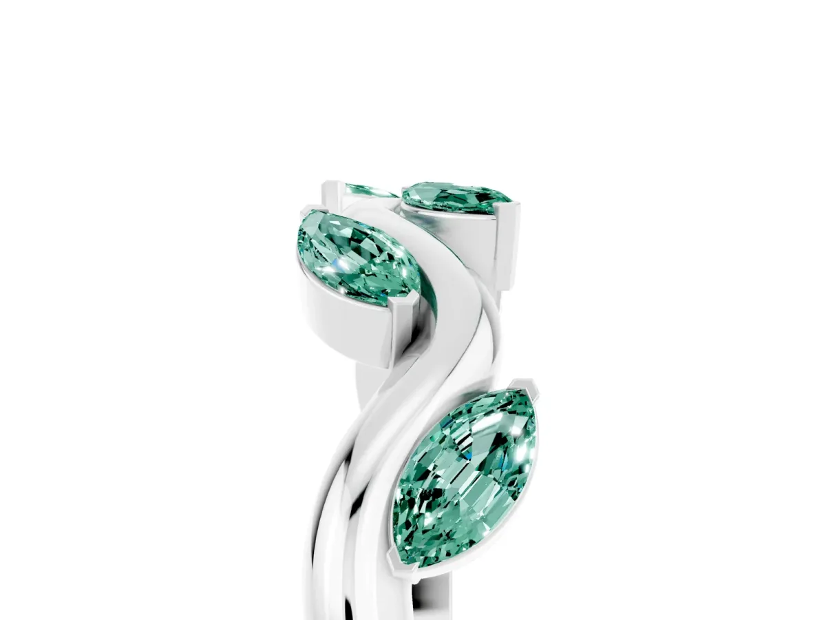 Marquise Green Sapphire Twisted Band with Prong Setting Silver