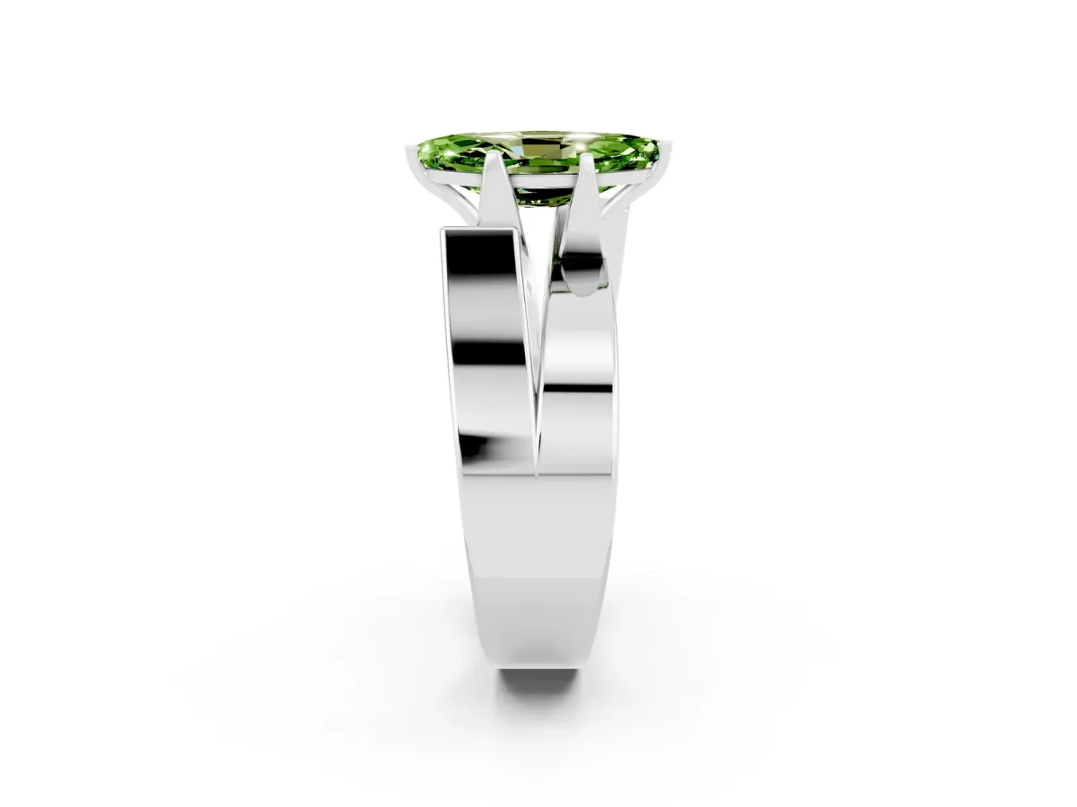 Modern Tension Set Marquise Cut Peridot Solitaire Wide Band Ring Silver