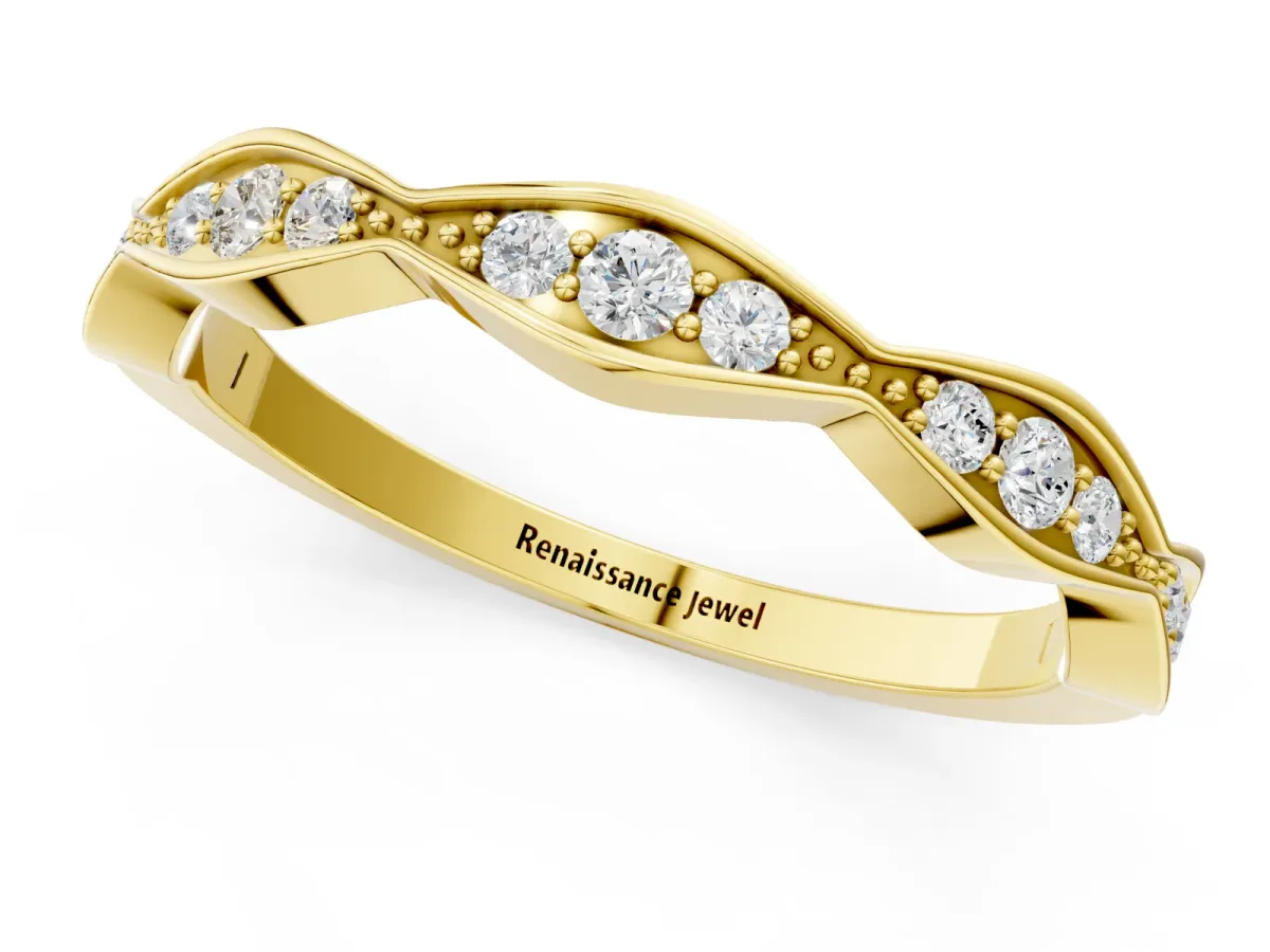 Round Diamond Scalloped Pavé Eternity Band Yellow gold