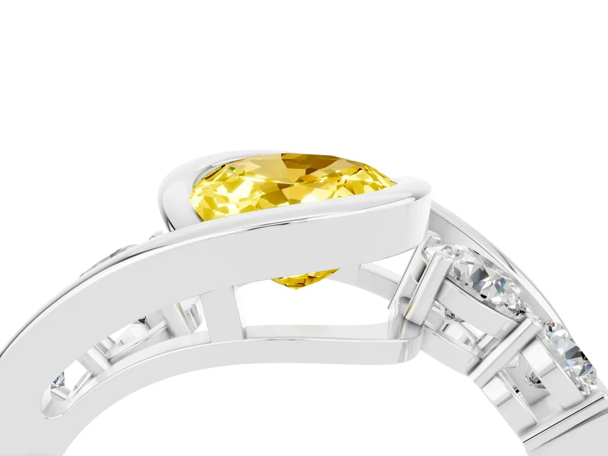 Bezel Set Oval Cut Yellow Sapphire Bypass Ring with Round Accents Silver