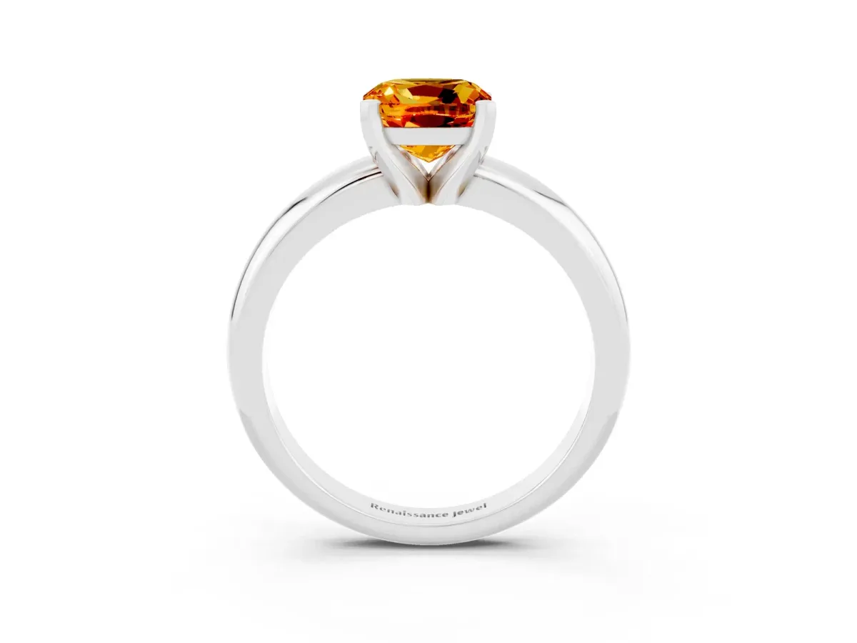 Cushion Cut Citrine Solitaire Engagement Ring with Round Band and Four-Prong Setting Silver