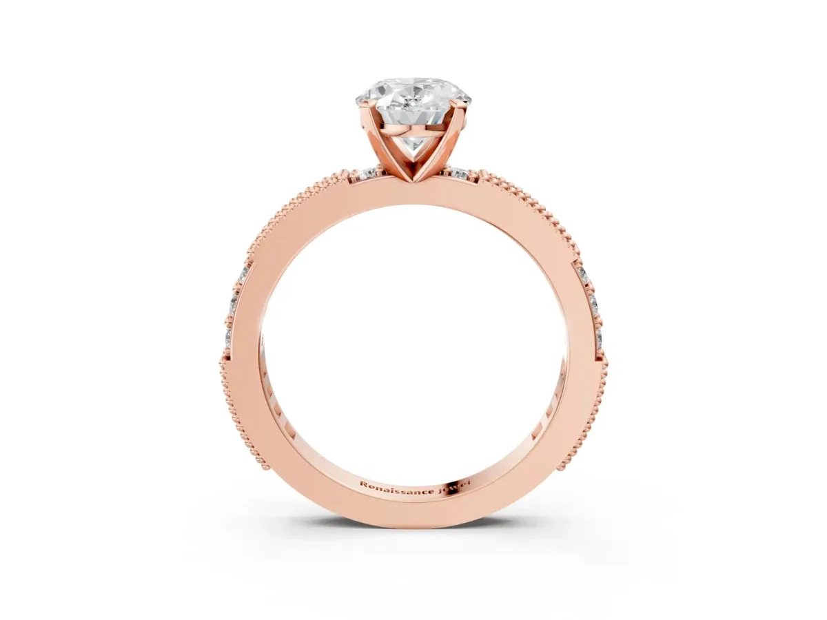 Oval Cut Solitaire with Pavé Band and Four-Prong Setting Rose gold