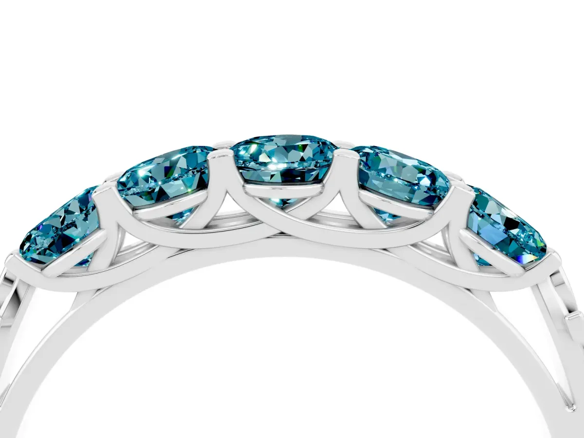 Five-Stone Round Blue Topaz Prong-Set Band Silver