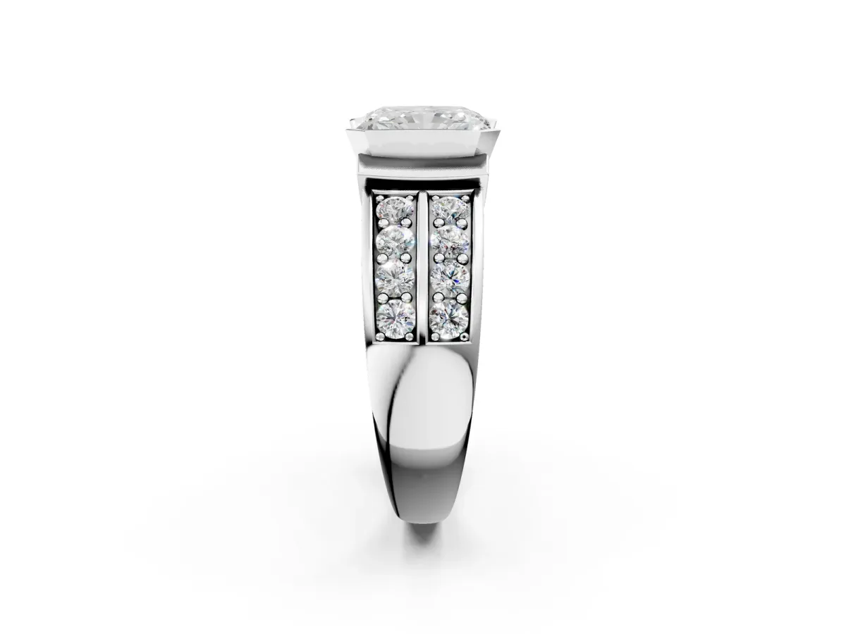 Radiant Cut Brilliant Diamond Channel Set Wide Band Ring with Bezel Setting Platinum