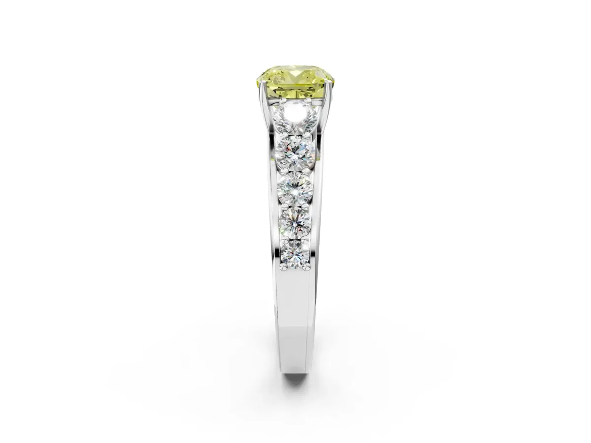 Fancy Yellow Cushion Cut Brilliant Diamond Pavé Band with Six-Prong Setting Silver