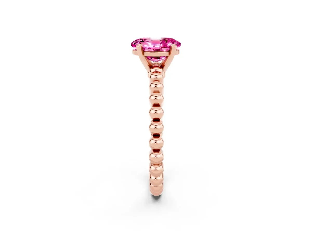 Oval Cut Pink Sapphire Solitaire Ring with Beaded Band and Prong Setting Rose gold