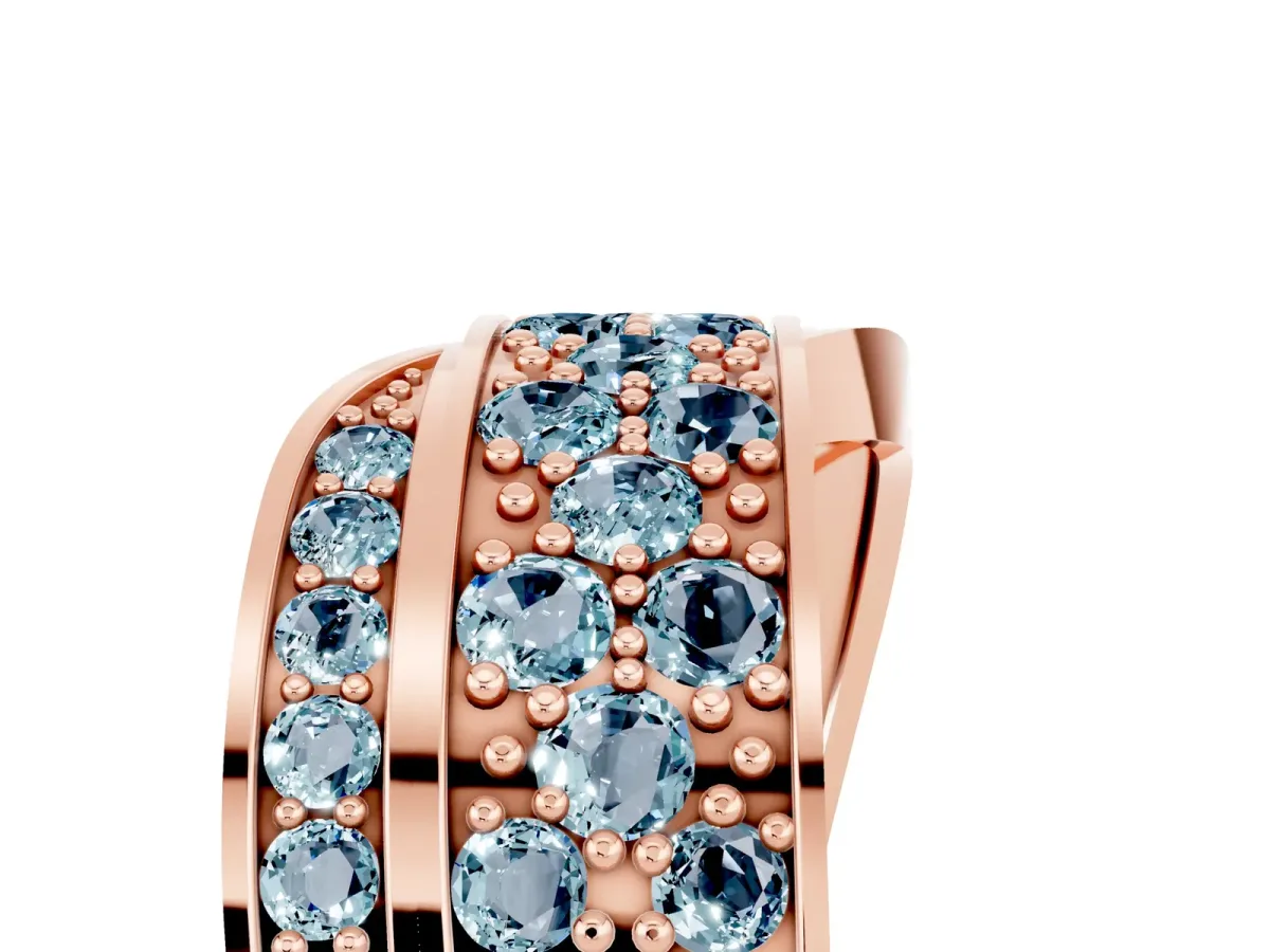 Pavé Round Aquamarine Crossover Band with Bead Prong Setting Rose gold