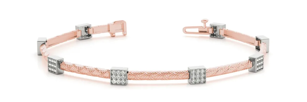 Square Pave Diamond Cable Bracelet with Box Clasp Rose gold