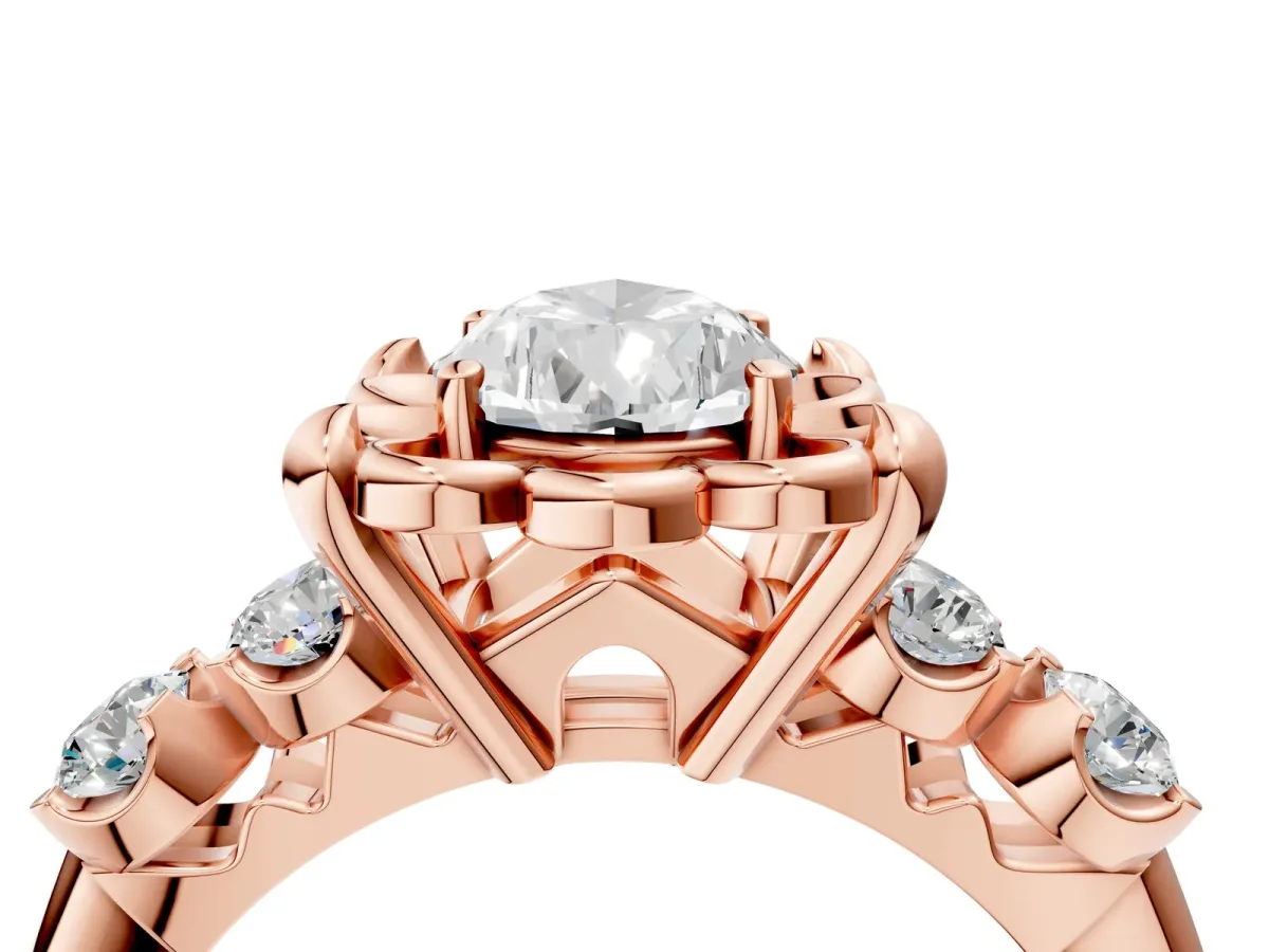 Pear Cut Cut Diamond Floral Halo Engagement Ring with Shared Prong Setting Rose gold