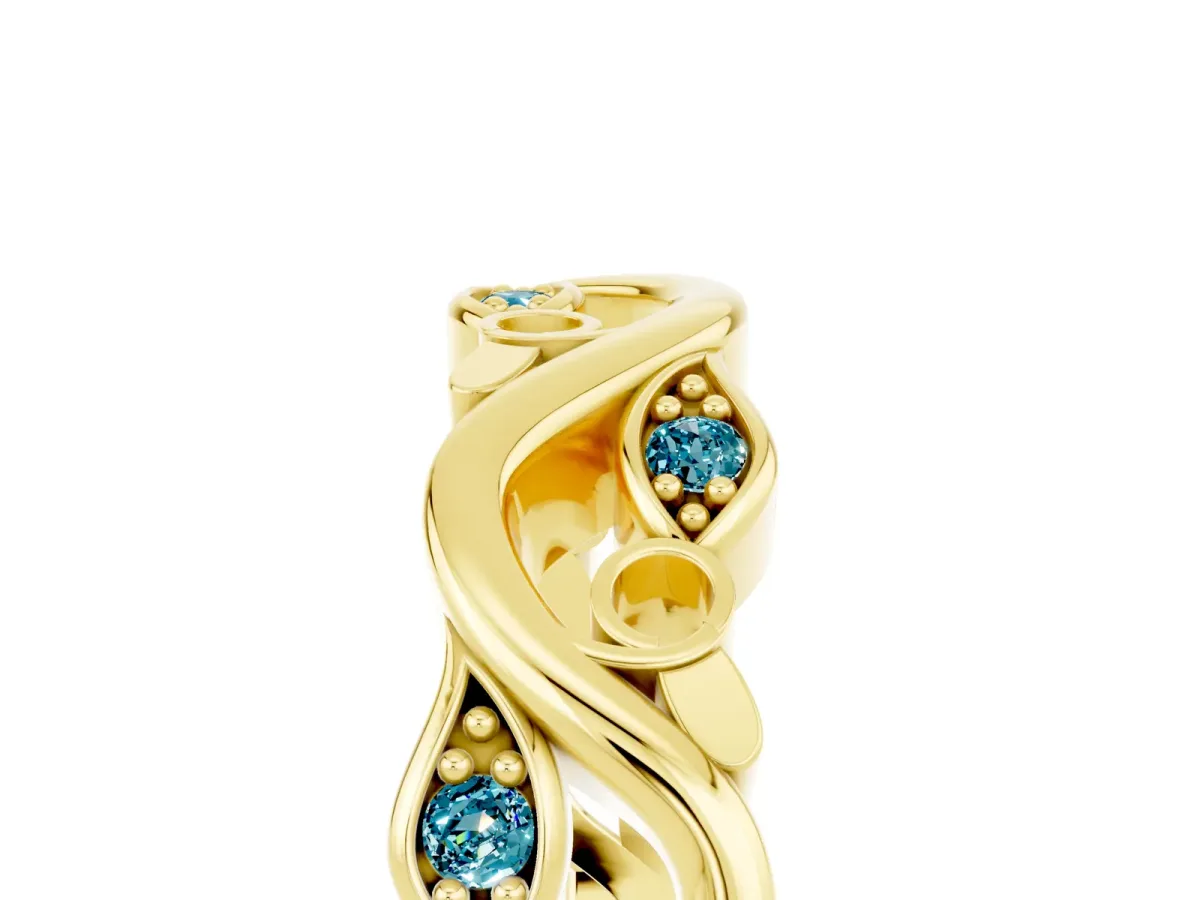 Marquise Blue Topaz Vine Eternity Band with Bezel Setting Yellow gold