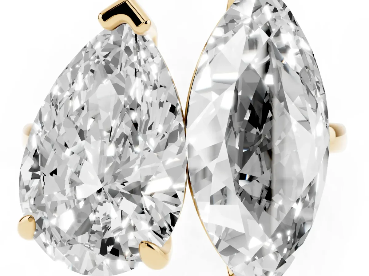 Pear and Marquise Toi Moi Ring with Prong Setting and Plain Band Yellow gold