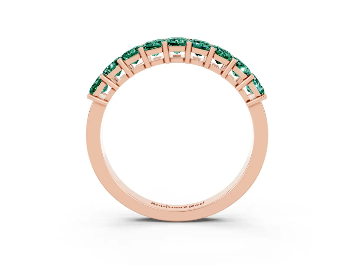 Emerald Cut Green Sapphire Prong-Set Eternity Band Rose gold