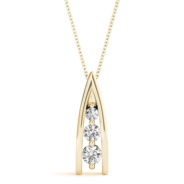 Channel Set Round Diamond Prong Pendant Yellow gold