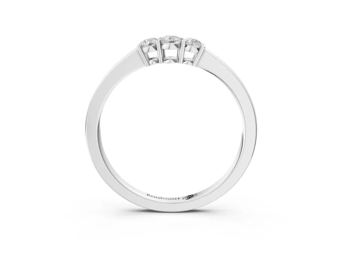 Three-Stone Round Diamond Tension Set Solitaire Band with Prong Setting Silver