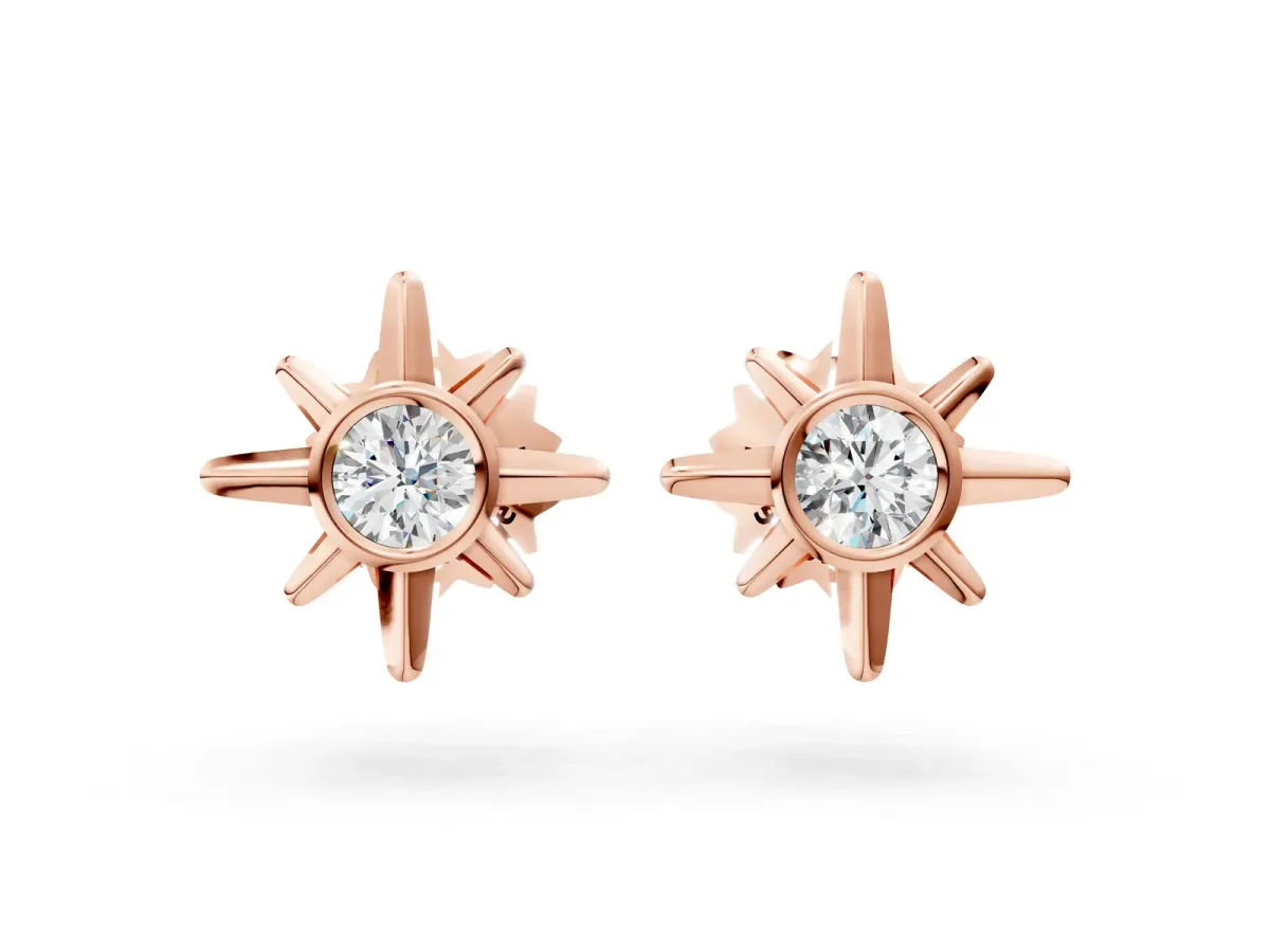Round Diamond Sol Starburst Stud Earrings Rose gold