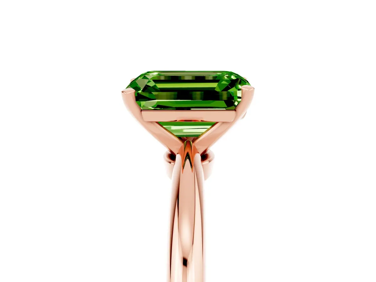 Emerald Cut Peridot Solitaire Ring with Six-Prong Setting and Classic Band Rose gold