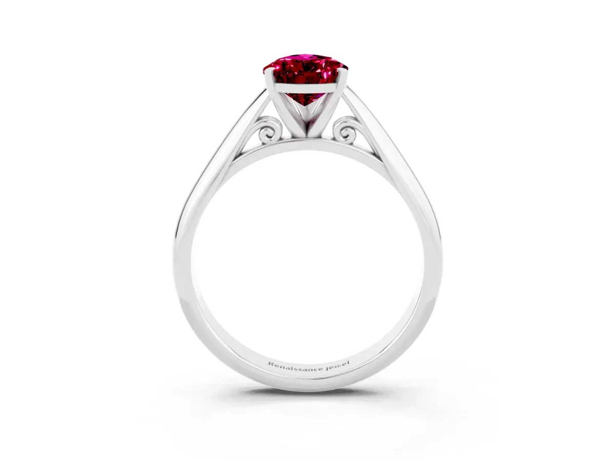 Pear Cut Garnet Solitaire Engagement Ring with Cathedral Setting and Four-Prong Mount White gold