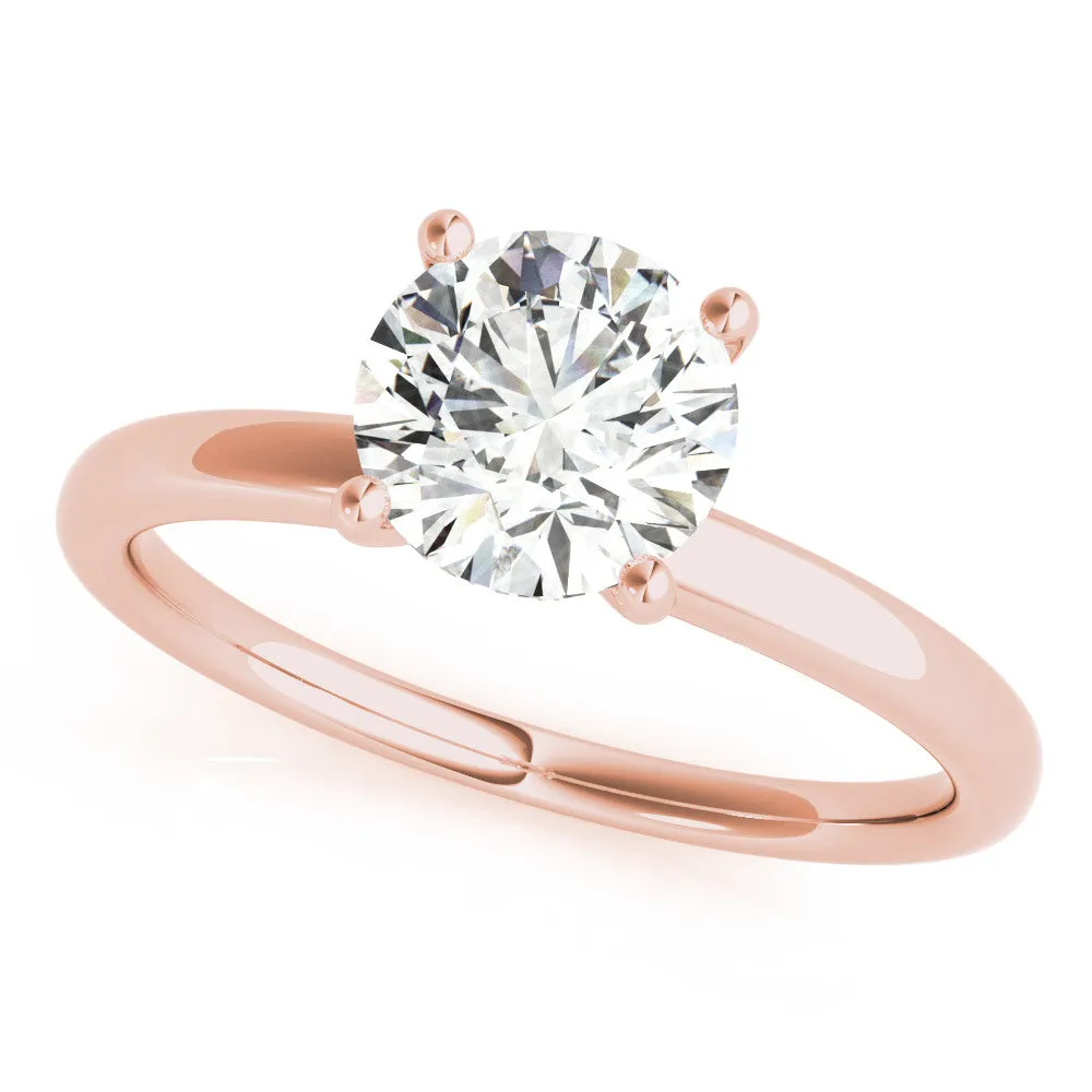 Round Cut Diamond Solitaire Ring with Classic Band and Four-Prong Setting Rose gold
