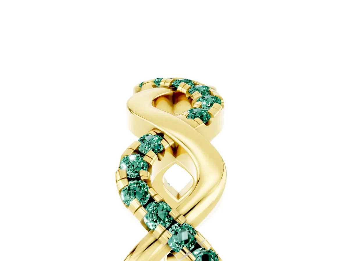 Twist Infinity Round Green Sapphire Band with Pavé Setting Yellow gold