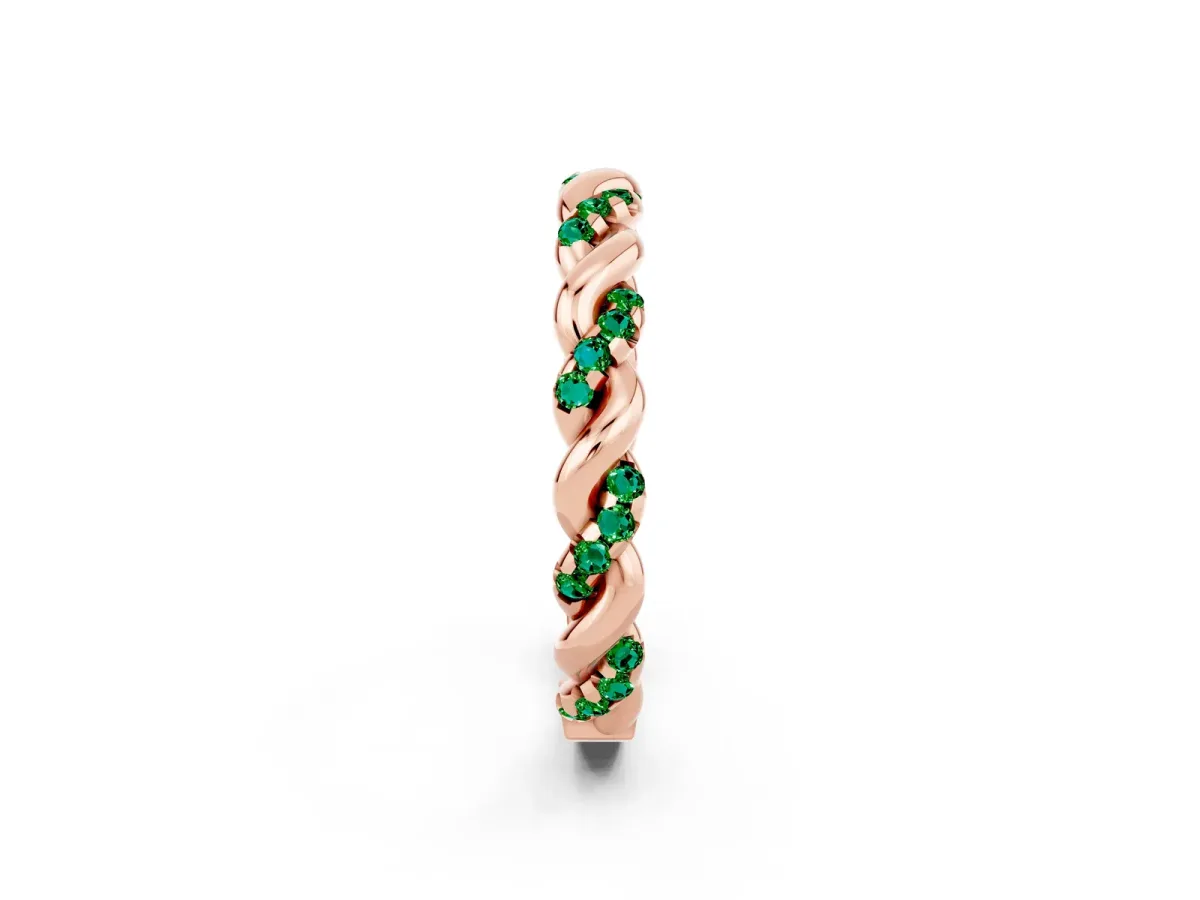 Twisted Pavé Round Emerald Eternity Band Rose gold